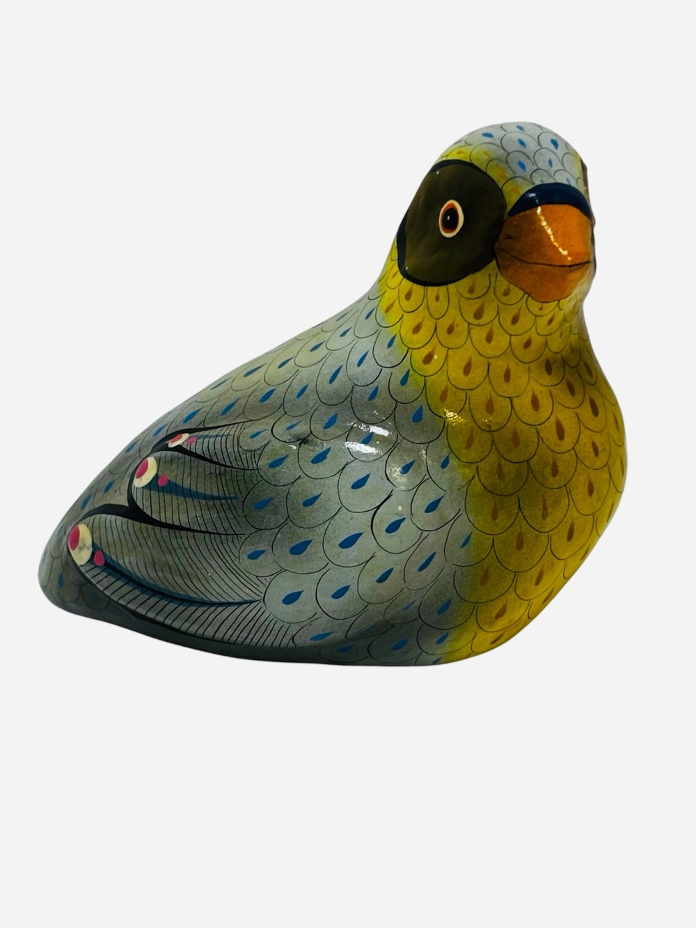 Vibrant Mexican Folk Art Paper Mache Bird Figurine-Tonala "Arco" Signed 5" Tall